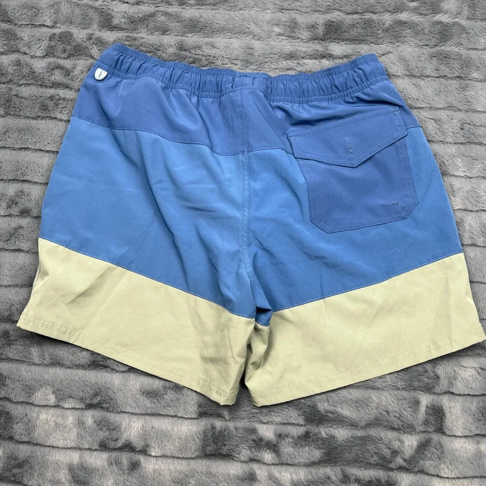J. Crew Flex Mens Colorblock Swim Trunks Blue Olive Green Size M Mesh Lined